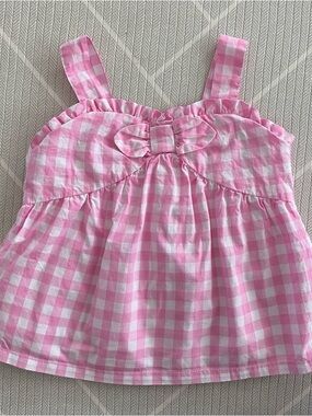 Janie and Jack Begonia Pink Gingham Bow Top Girl’s Size 2T